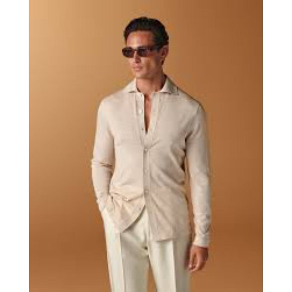 SuitSupply size xxlarge light tan cream button up wool sweater